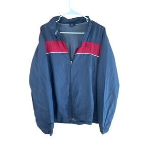 Vintage 90s Starter Men’s Medium Grey w/ Red Stripe Full Zip Windbreaker Jacket